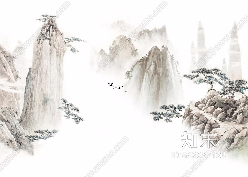 新中式背景墙壁画装饰画软包硬包贴图下载【ID:843087124】