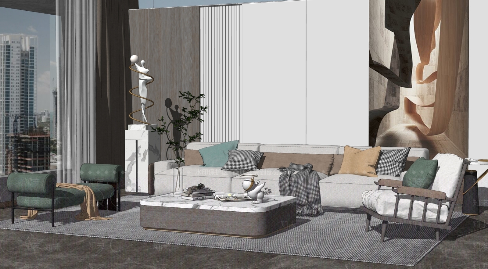 现代家居客厅SU模型下载【ID:186836241】