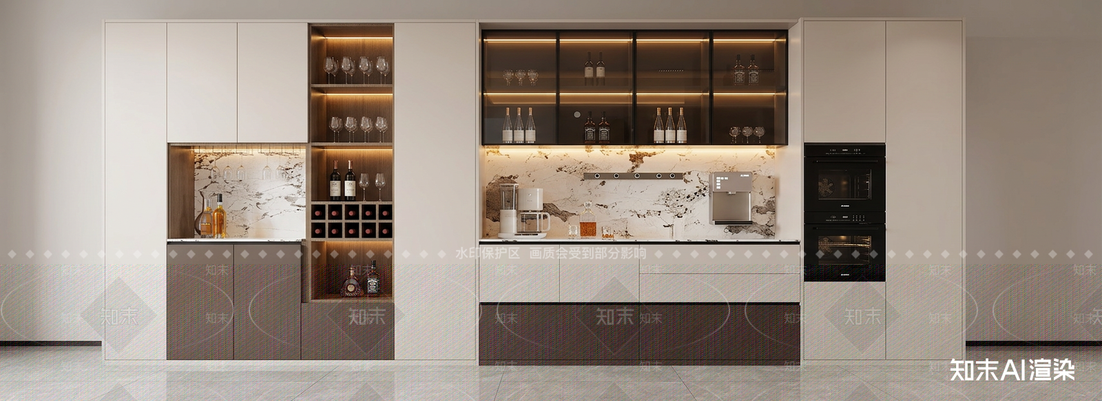 组合式餐边柜封闭式厨房3D模型下载【ID:1227300022】