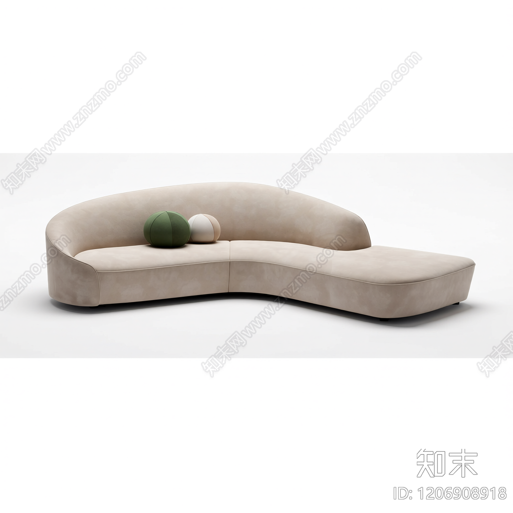 曲面沙发带抱枕3D模型下载【ID:1206908918】
