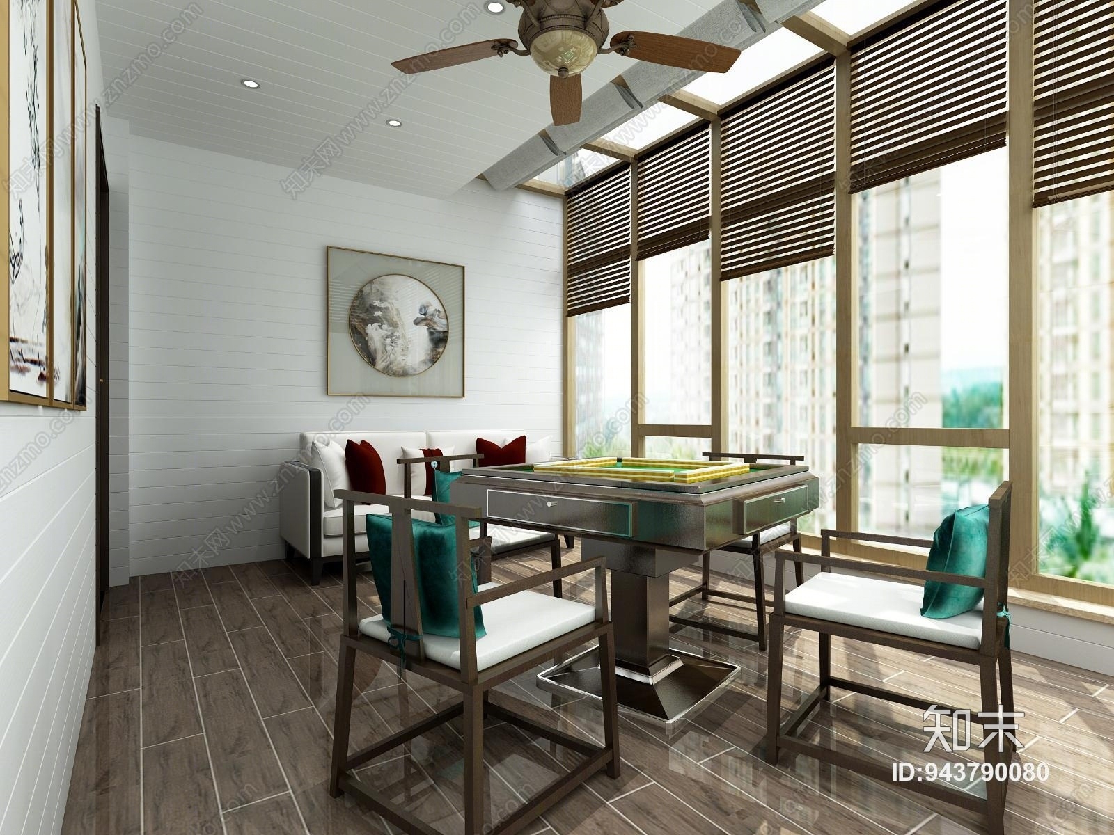 新中式麻将室3D模型下载【ID:943790080】