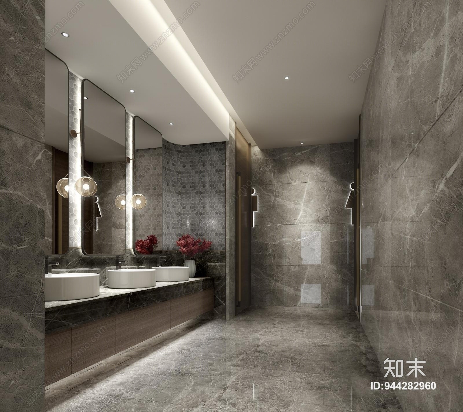 现代商场公共卫生间洗手台3D模型下载【ID:944282960】