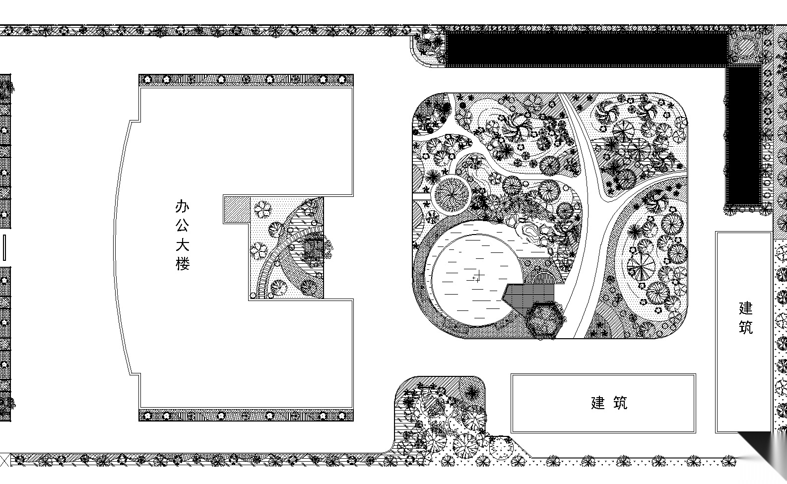 办公楼庭院景观设计CAD平面图施工图下载【ID:160714184】