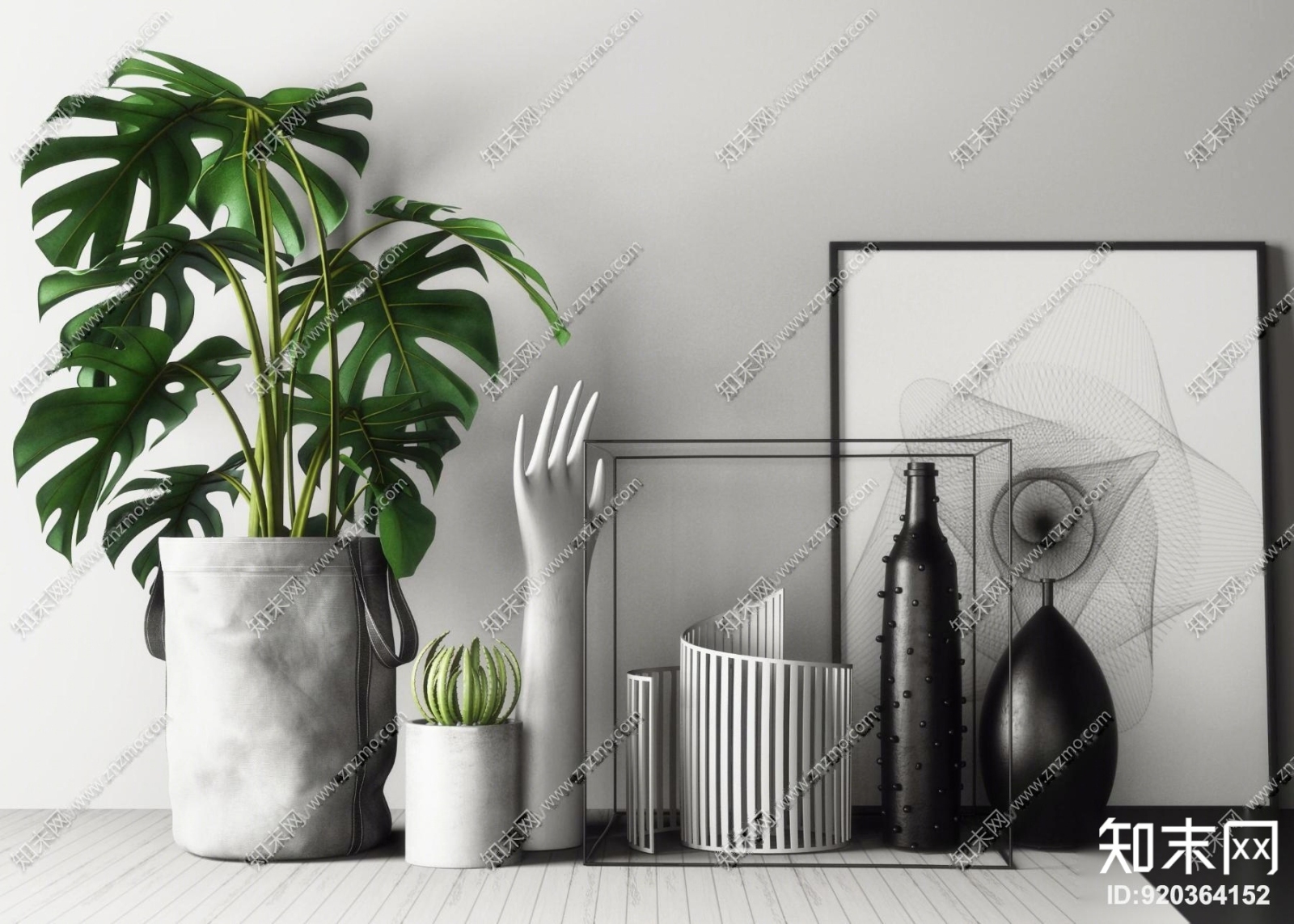 北欧盆栽摆件组合3D模型下载【ID:920364152】