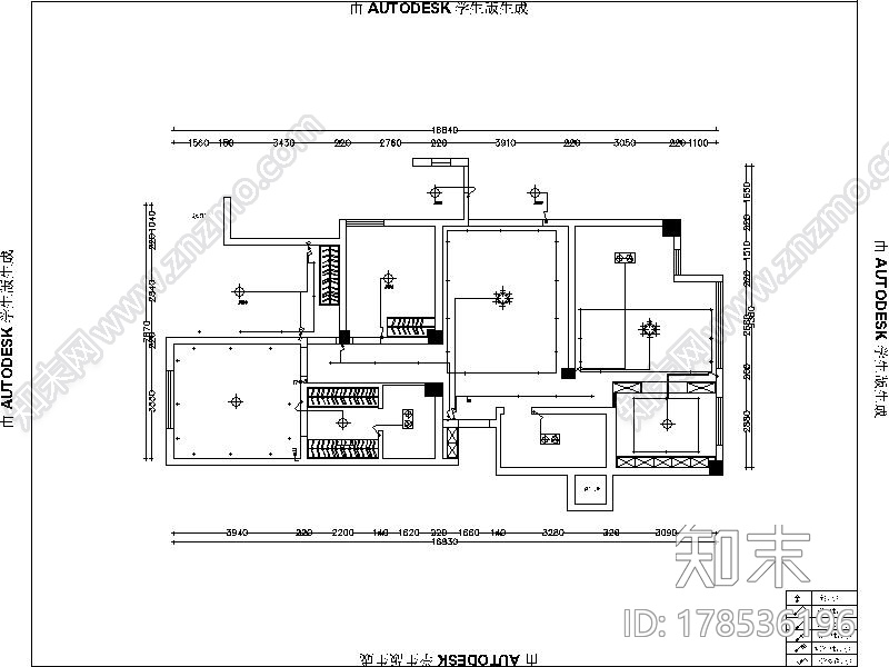 [深圳]时尚简约三室两厅室内设计CAD施工图施工图下载【ID:178536196】