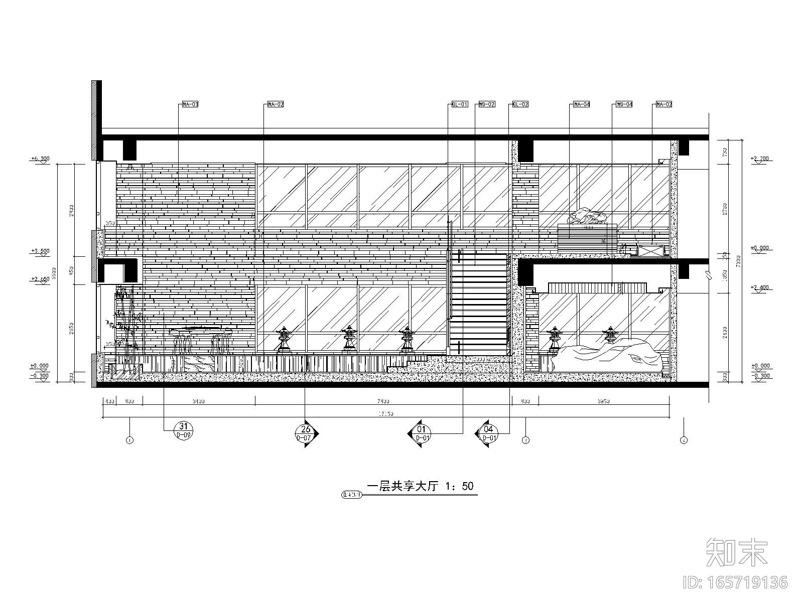 [内蒙古]鄂尔多斯金融广场K座茶楼施工图cad施工图下载【ID:165719136】