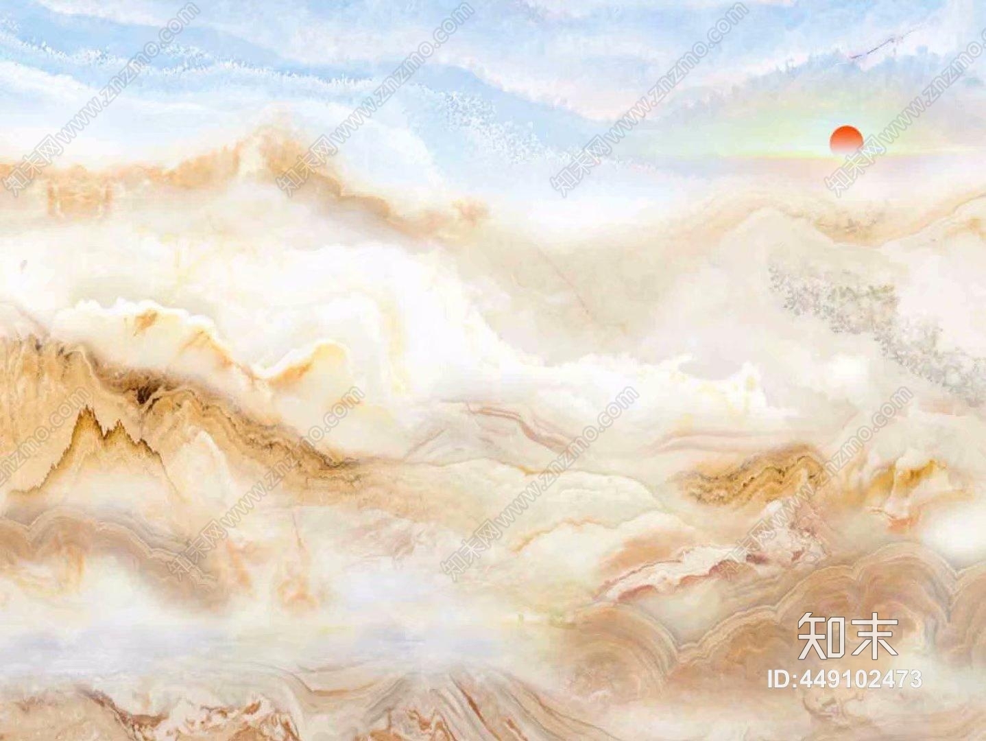 山水图彩雕大理石背景墙贴图下载【ID:449102473】