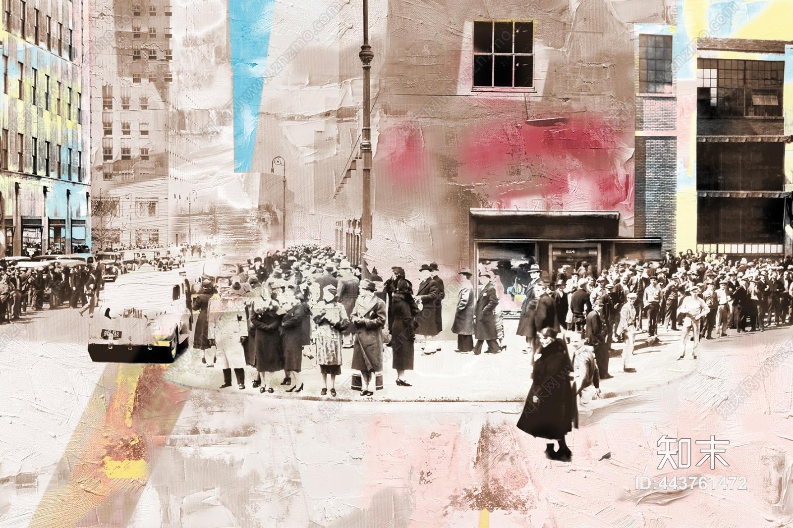 欧式街头人物做旧装饰壁纸壁画贴图下载【ID:443761472】