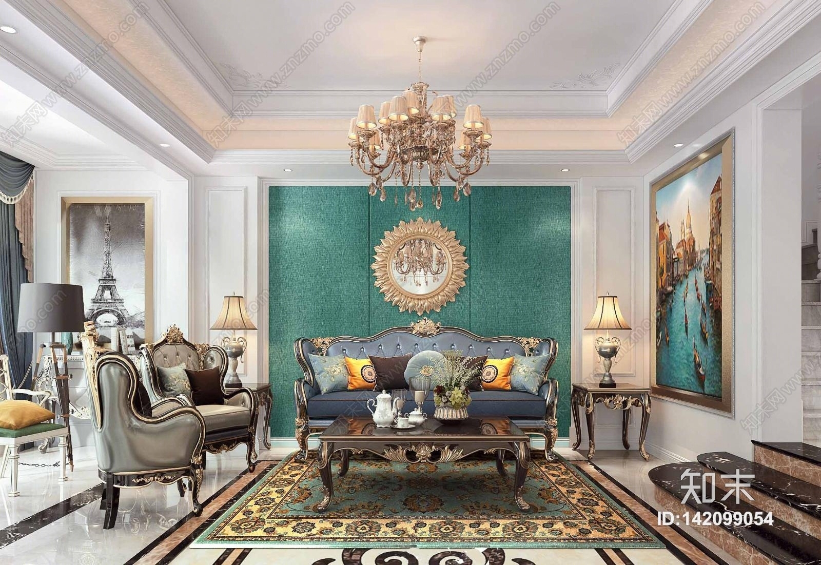 欧式古典客厅3D模型下载【ID:142099054】