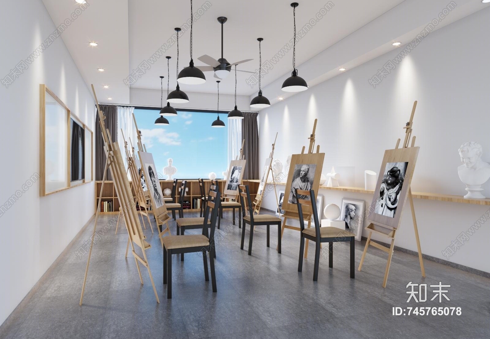 现代美术画室3D模型下载【ID:745765078】