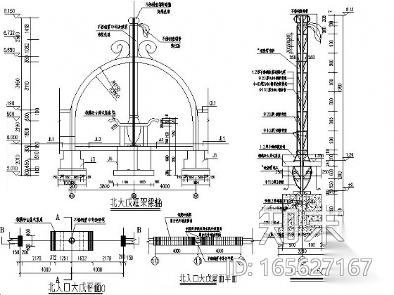 [长春]某仿古围墙建筑施工图cad施工图下载【ID:165627167】
