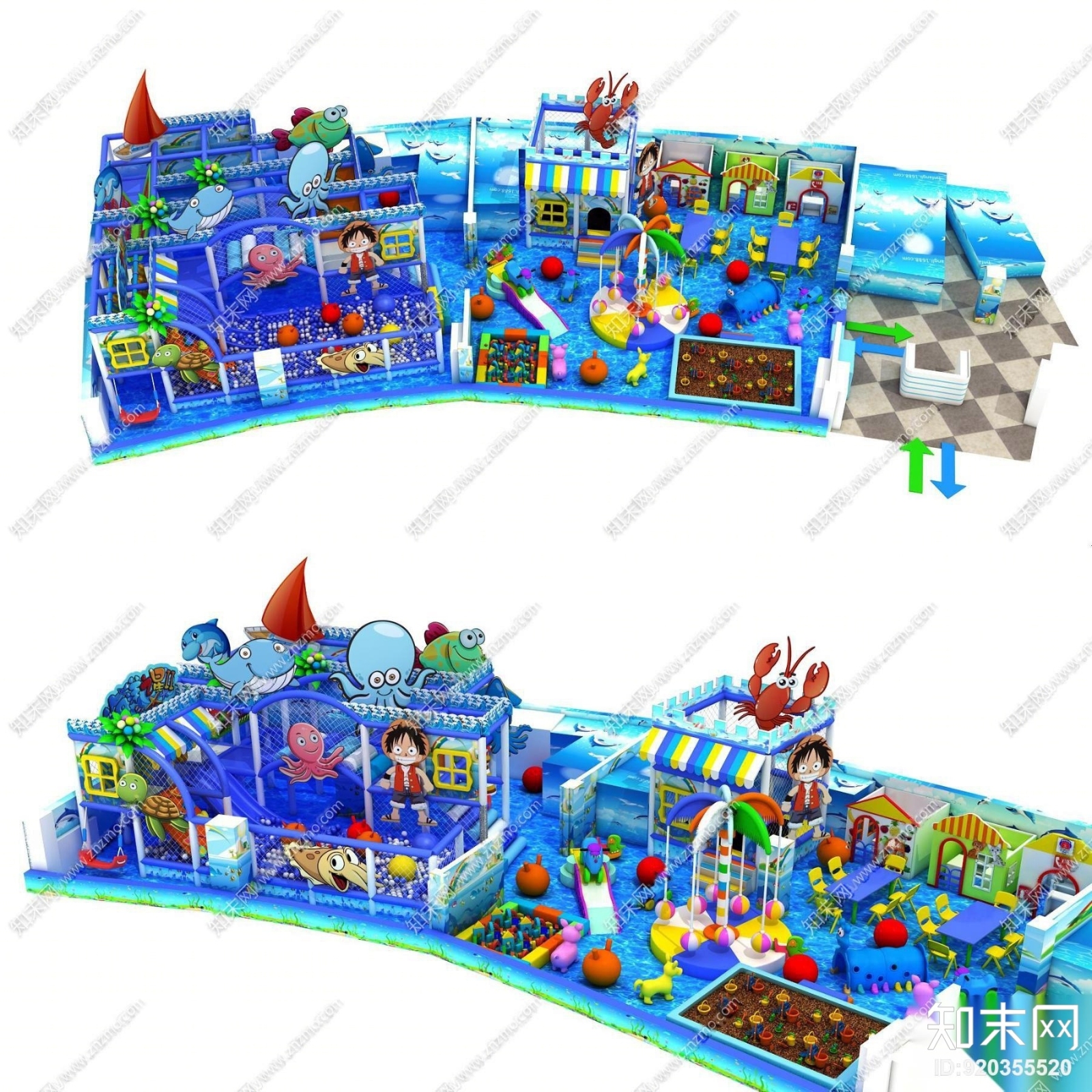 现代淘气堡儿童游乐场3D模型下载【ID:920355520】