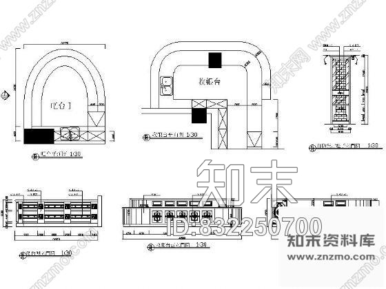 图块/节点茶馆吧台及立柱立面大样图cad施工图下载【ID:832250700】