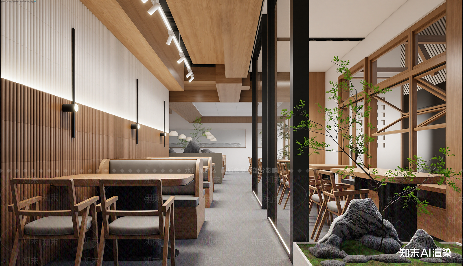 日式中餐厅3D模型渲染效果图