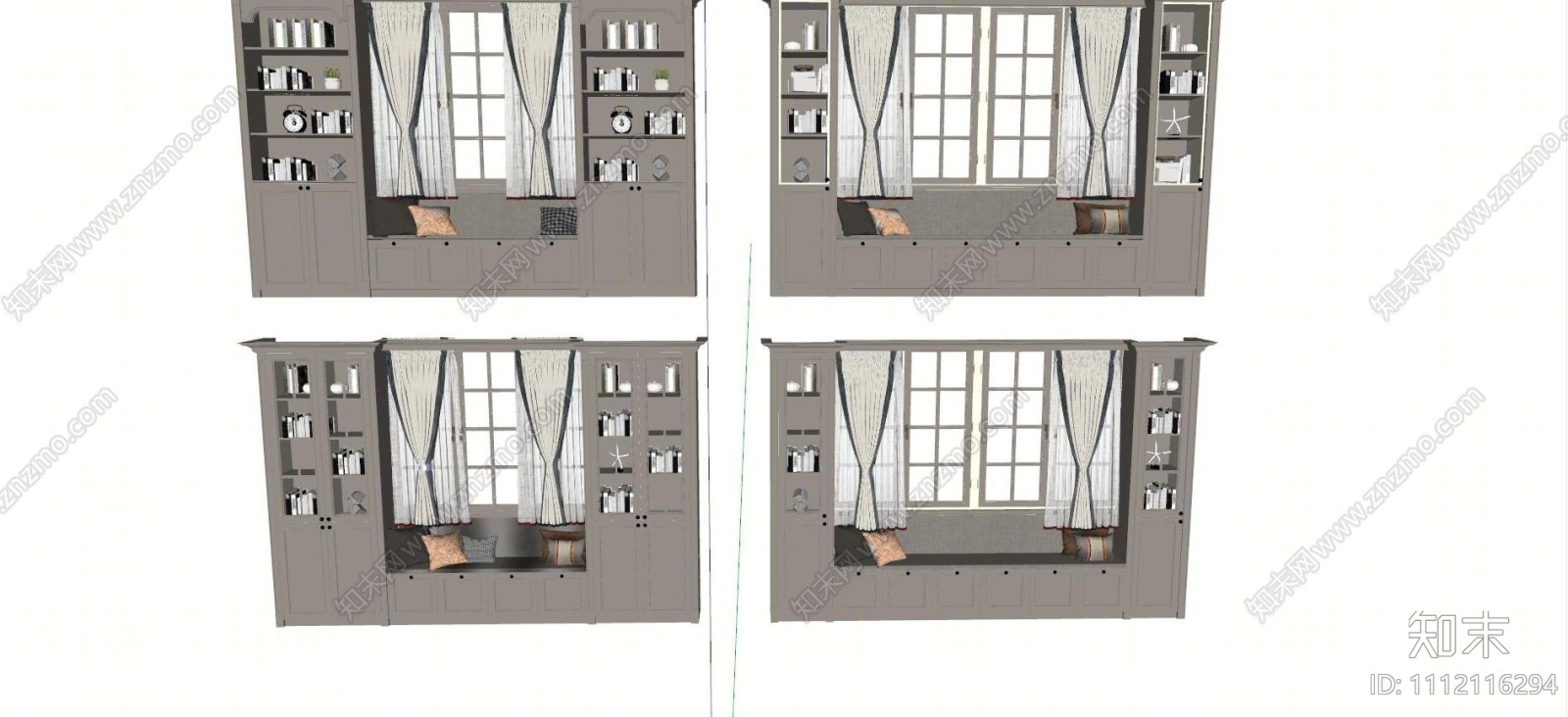 美式飘窗柜SU模型下载【ID:1112116294】