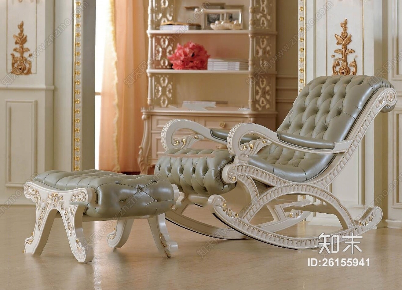 欧式皮革休闲摇椅脚蹋组合3D模型下载【ID:26155941】