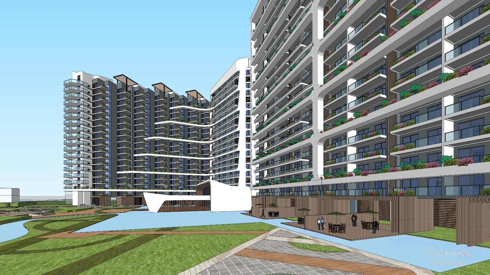现代高层花园住宅SU模型下载【ID:26655569】