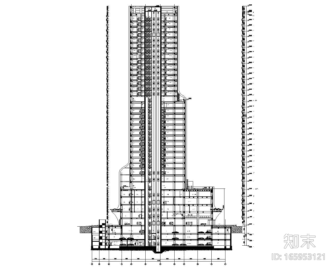 36层框架核心筒大厦结构cad施工图下载【ID:165953121】