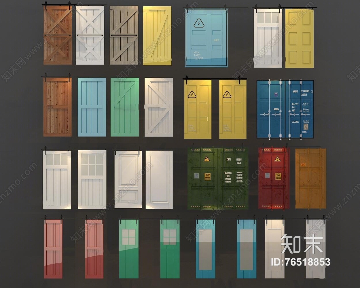 工业风谷仓门移动门集装箱门3D模型下载【ID:76518853】