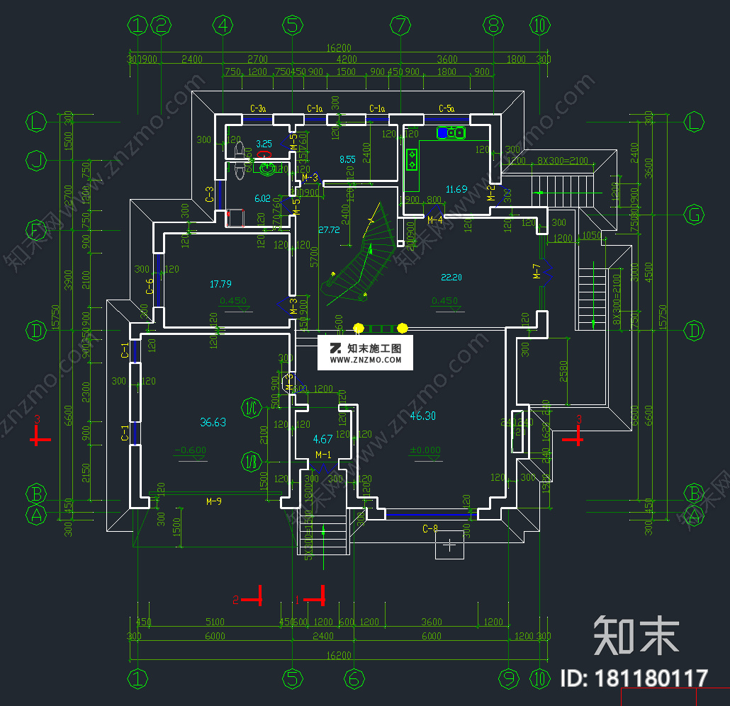 别墅外框架CAD施工图下载，别墅cad图纸制作分享cad施工图下载【ID:181180117】