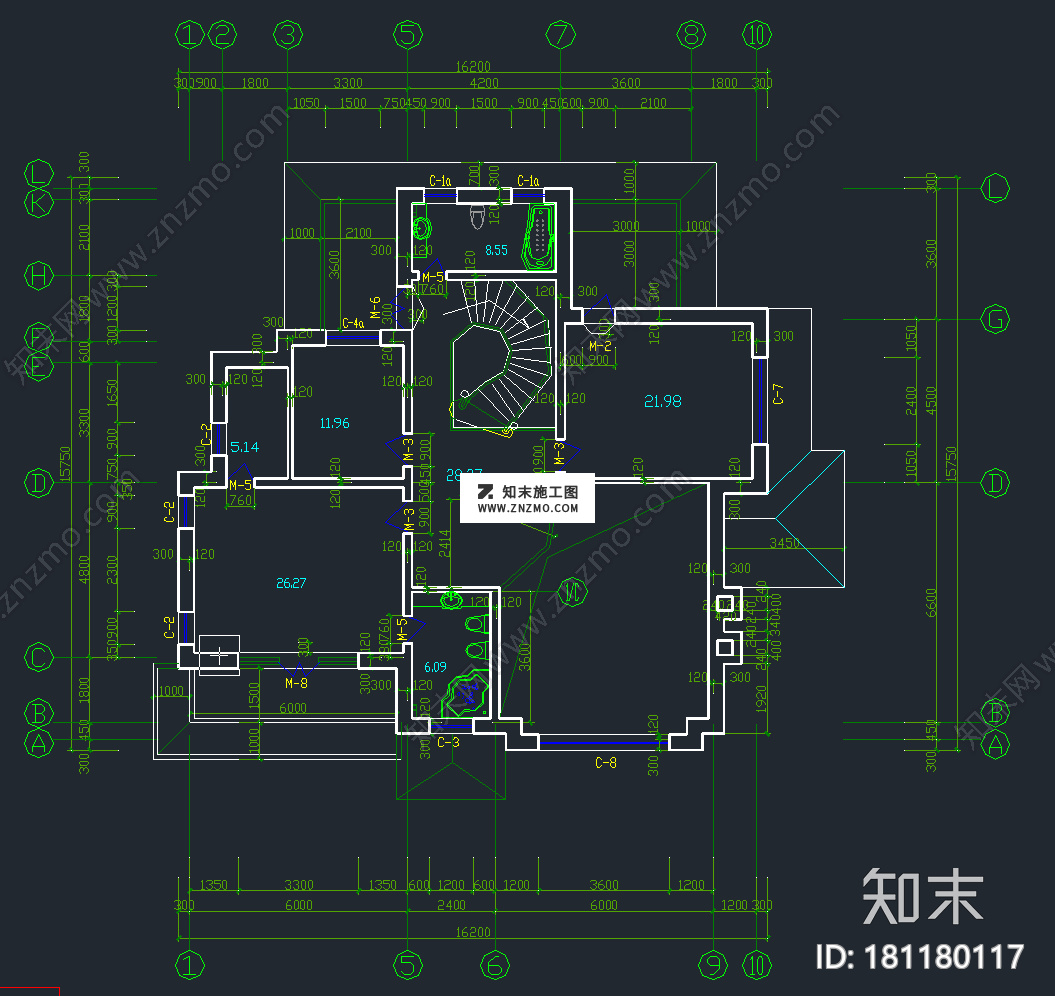 别墅外框架CAD施工图下载，别墅cad图纸制作分享cad施工图下载【ID:181180117】