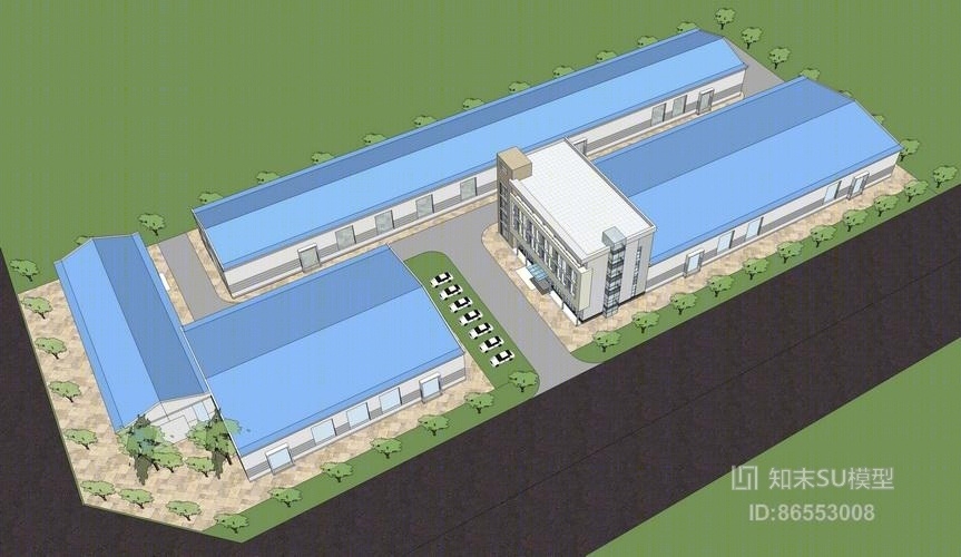 现代厂区办公楼SU模型下载【ID:86553008】