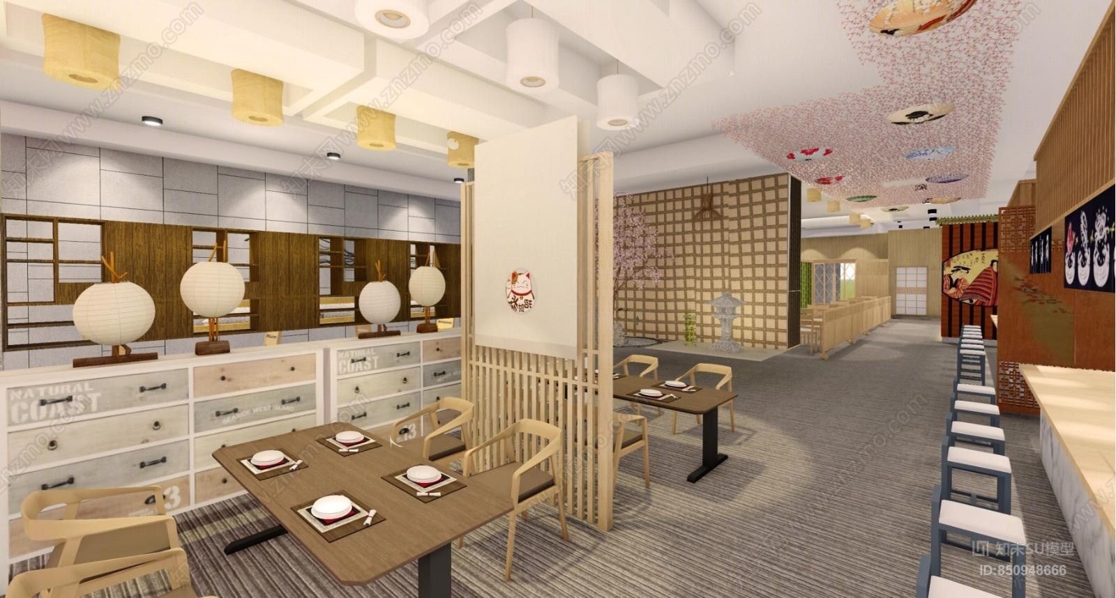 日式风格日式餐厅SU模型下载【ID:850948666】
