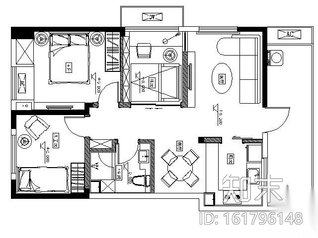 [成都]某精装修项目A户型三居室装修图（含效果）cad施工图下载【ID:161796148】