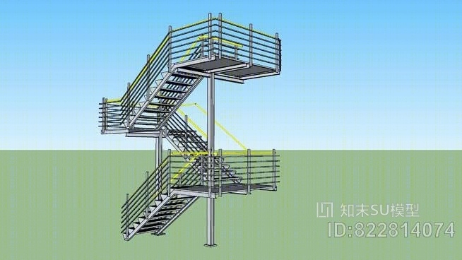 带扶手的工业楼梯SU模型下载【ID:822814074】