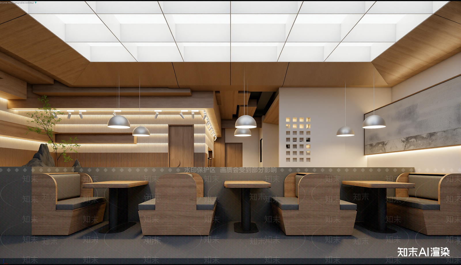 日式茶餐厅3D模型渲染效果图