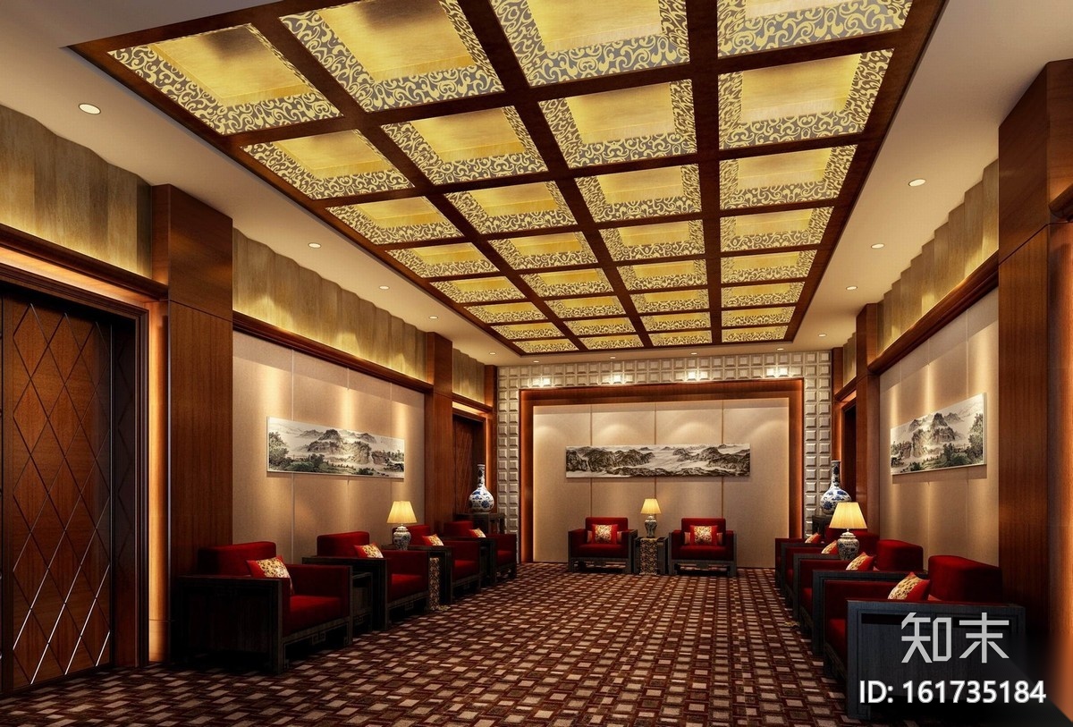某大型酒店中式宴会厅装修全套施工图（附效果图）cad施工图下载【ID:161735184】