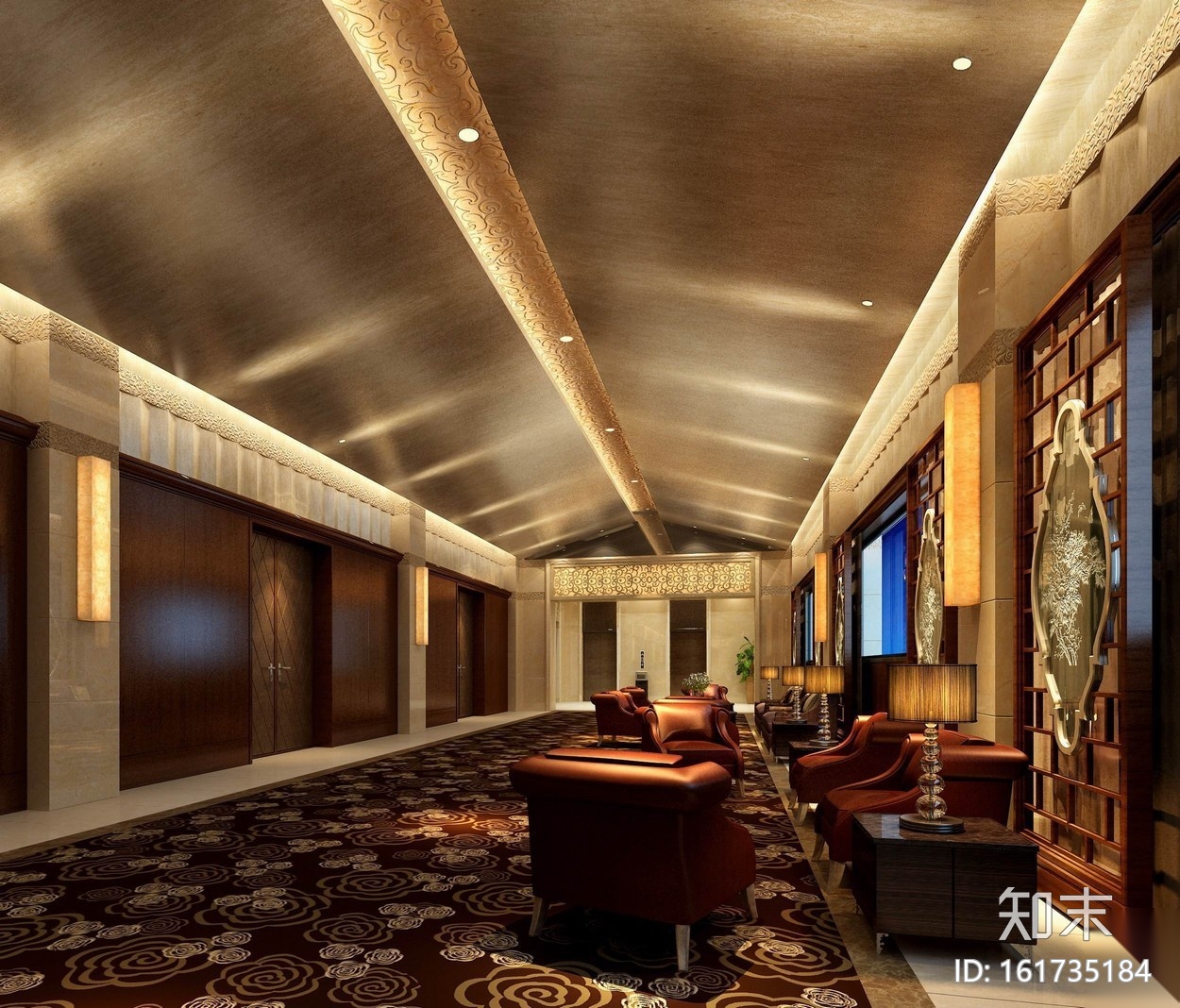 某大型酒店中式宴会厅装修全套施工图（附效果图）cad施工图下载【ID:161735184】