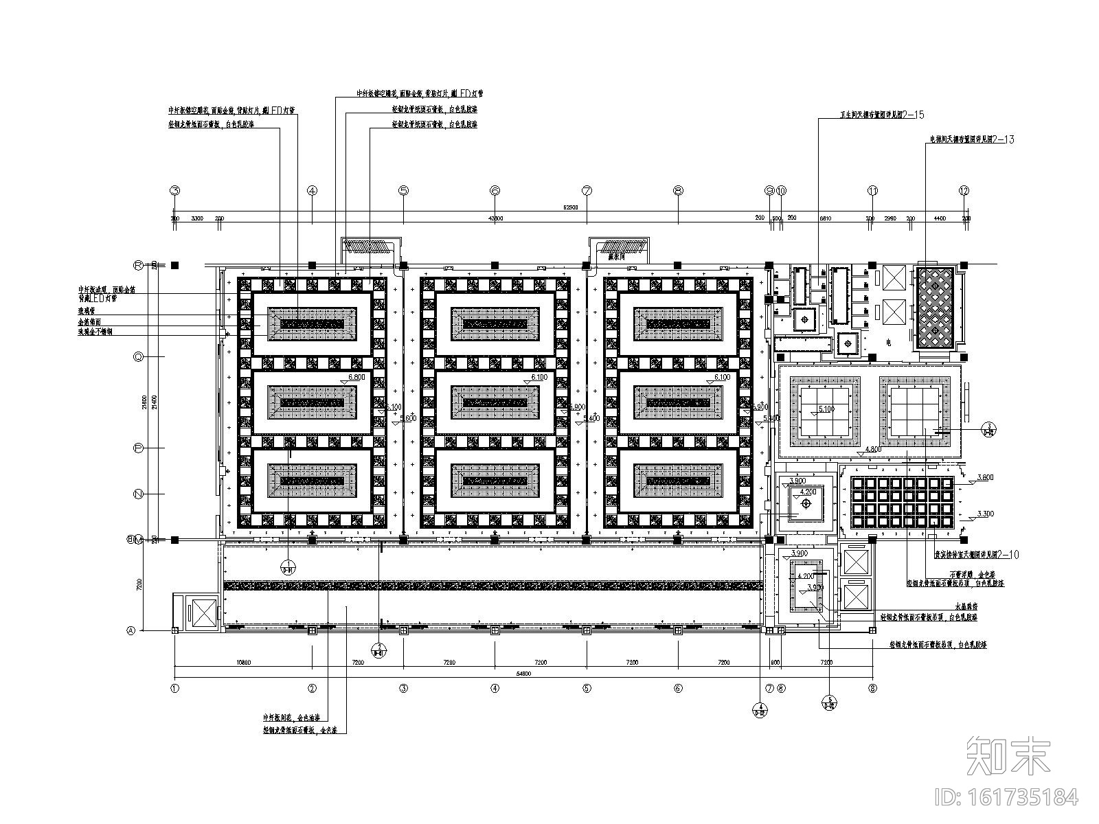 某大型酒店中式宴会厅装修全套施工图（附效果图）cad施工图下载【ID:161735184】