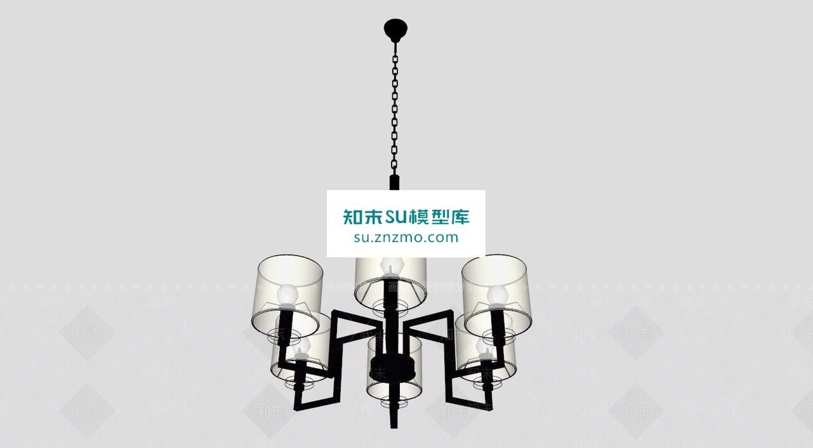 新中式六头餐吊灯灯具SU模型下载【ID:172111131】