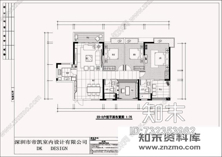 现代中式风格3效果图-施工图cad施工图下载【ID:732353982】