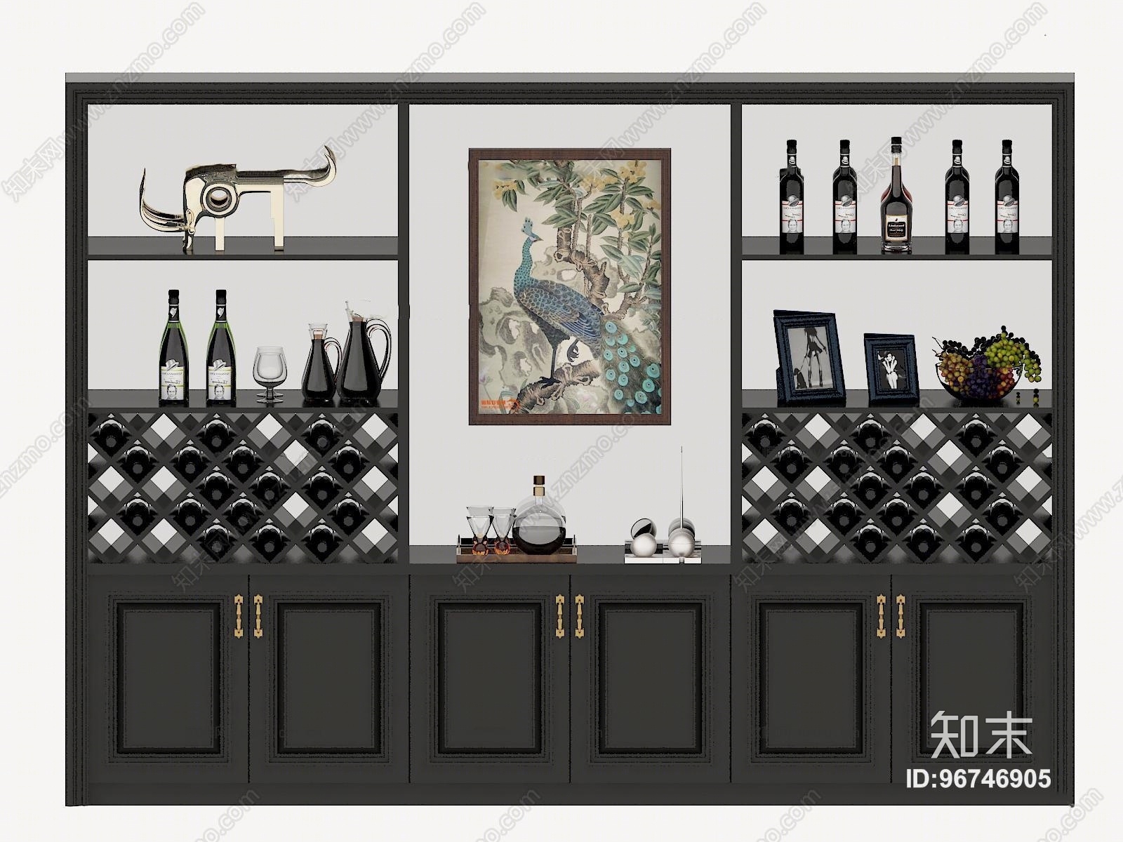 简欧实木酒柜3D模型下载【ID:96746905】