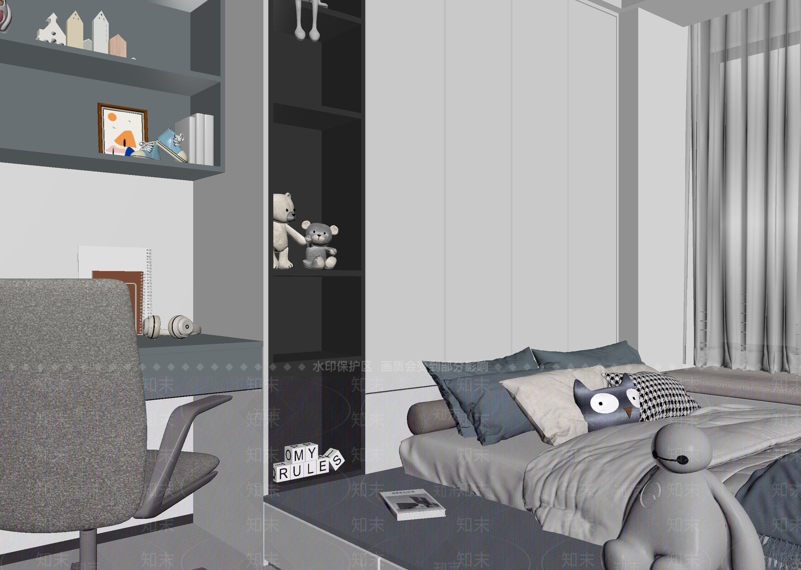 现代通用儿童房3D模型下载【ID:1215141909】