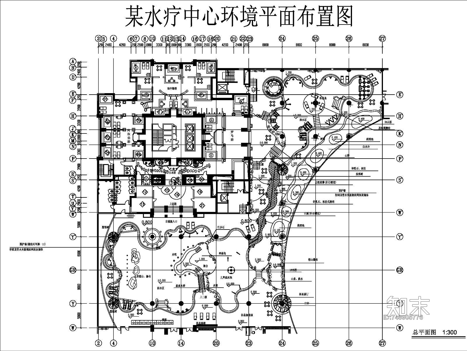 某水疗中心景观设计平面图cad施工图下载【ID:748905776】