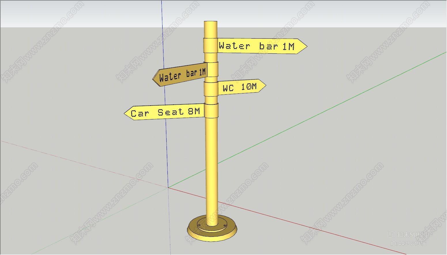 现代指路牌小品SU模型下载【ID:443981916】