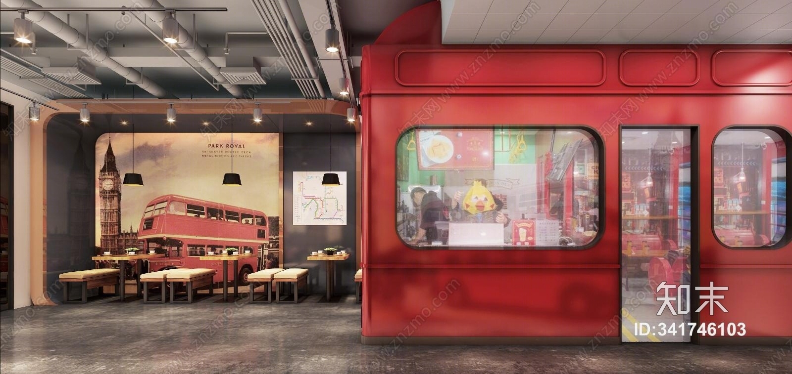 工业风九龙巴士茶餐厅3D模型下载【ID:341746103】