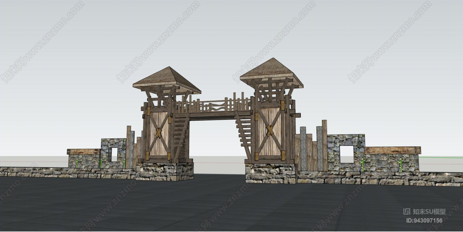 中式特色农家小院门SU模型下载【ID:943097156】