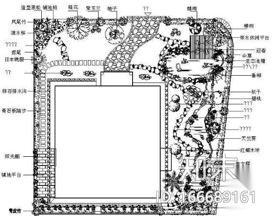 某私人别墅庭院绿化总平面图cad施工图下载【ID:166689161】