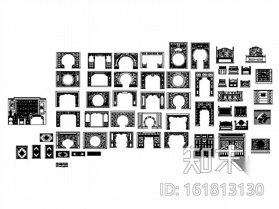 中式隔断CAD图块cad施工图下载【ID:161813130】