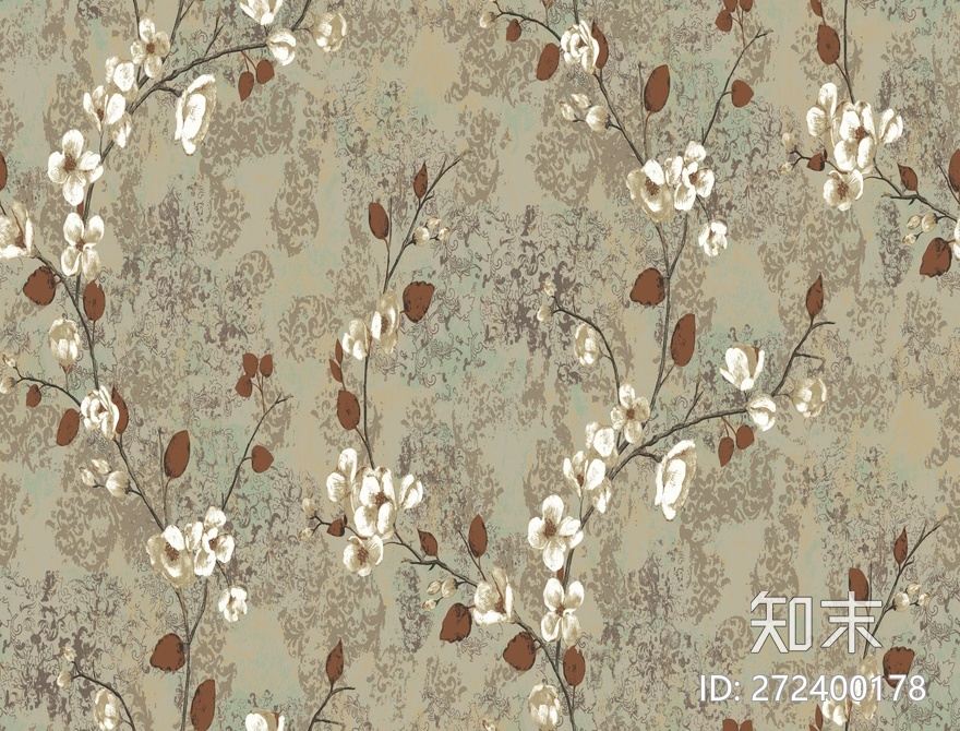美式复古梅花壁纸贴图下载【ID:272400178】