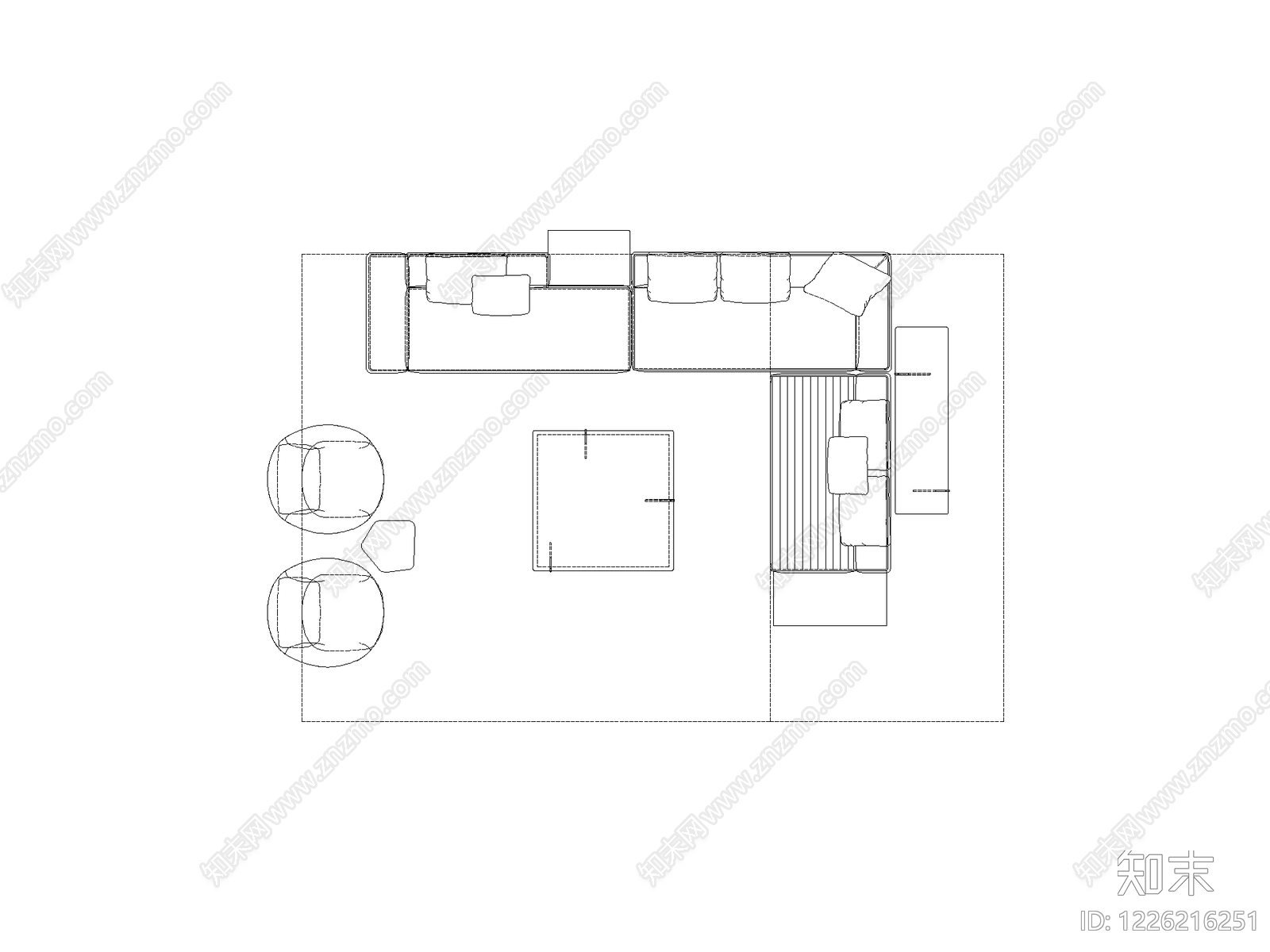 正反沙发组合cad施工图下载【ID:1226216251】