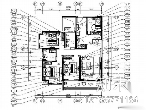 [广东]港式三居室室内装修图（含实景）cad施工图下载【ID:166771184】