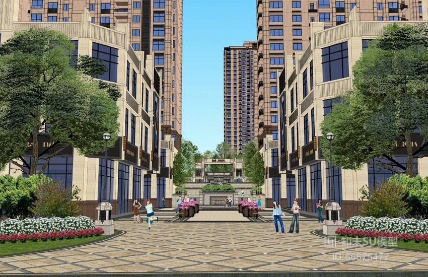 新古典小区景观SU模型下载【ID:66675477】