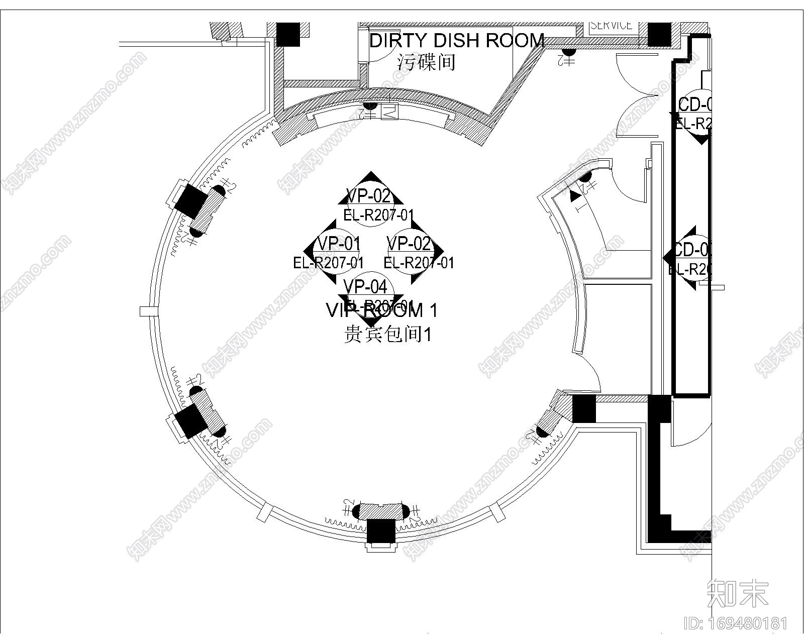 2000平米中餐厅包厢内CAD图纸cad施工图下载【ID:169480181】