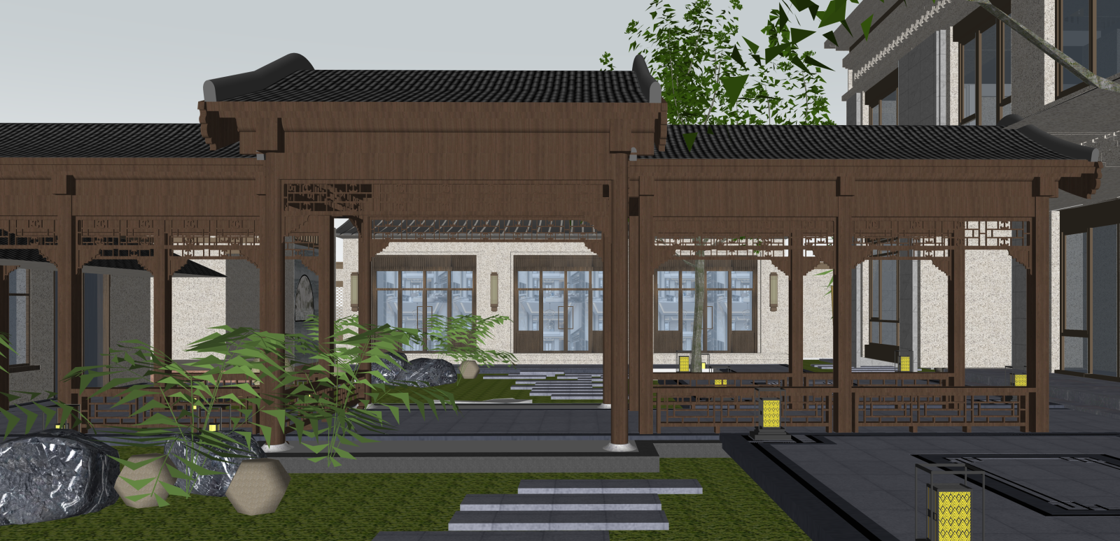 新中式别墅SU模型下载【ID:1215977864】