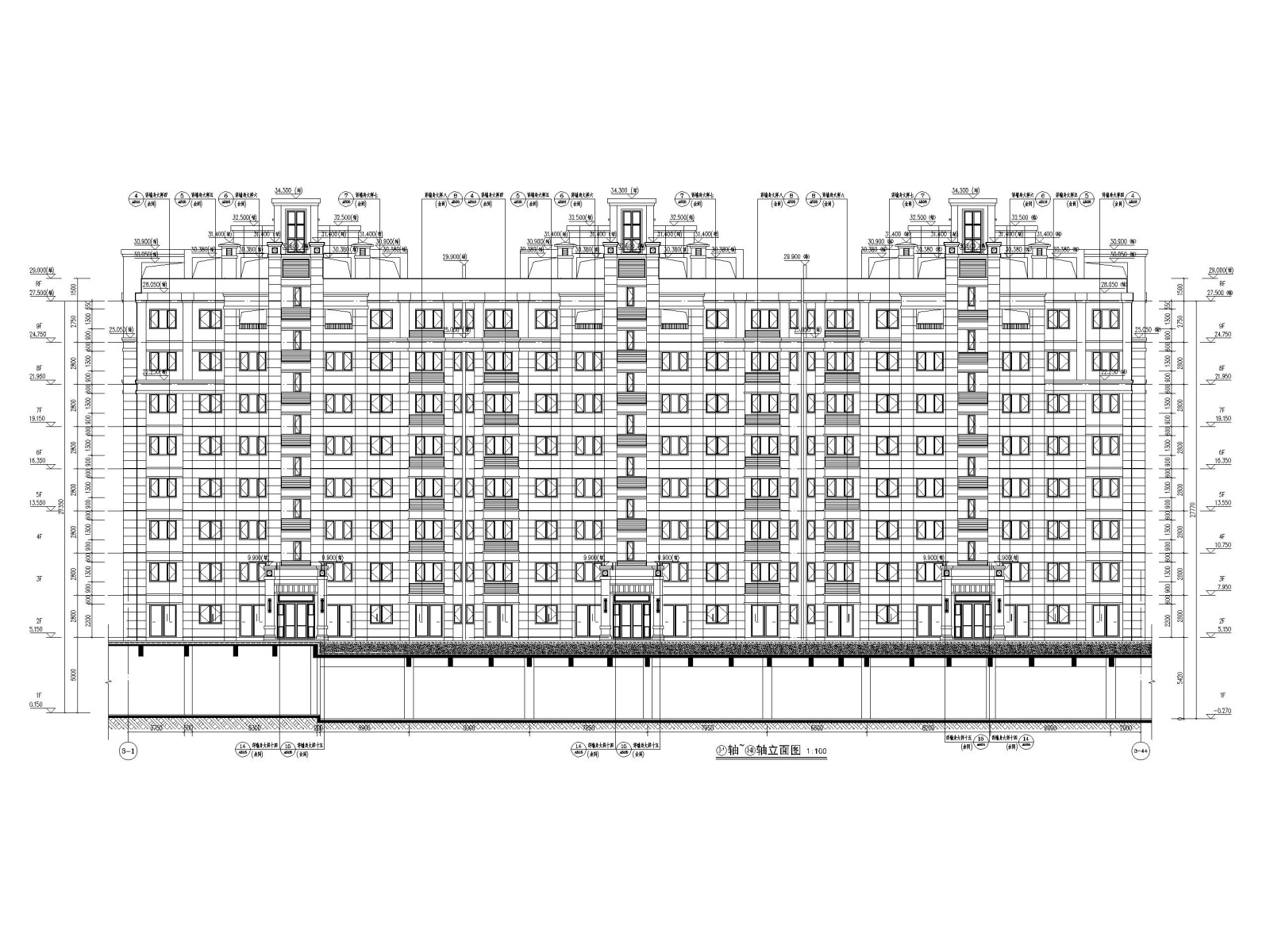 [广东]多高层住宅及商业配套设施建筑施工图cad施工图下载【ID:160579160】